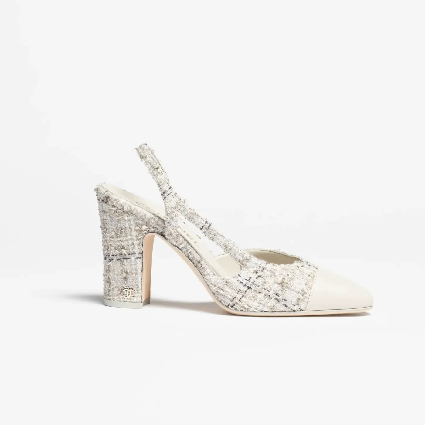 Chanel Tweed Slingbacks Gray/Black --U3336