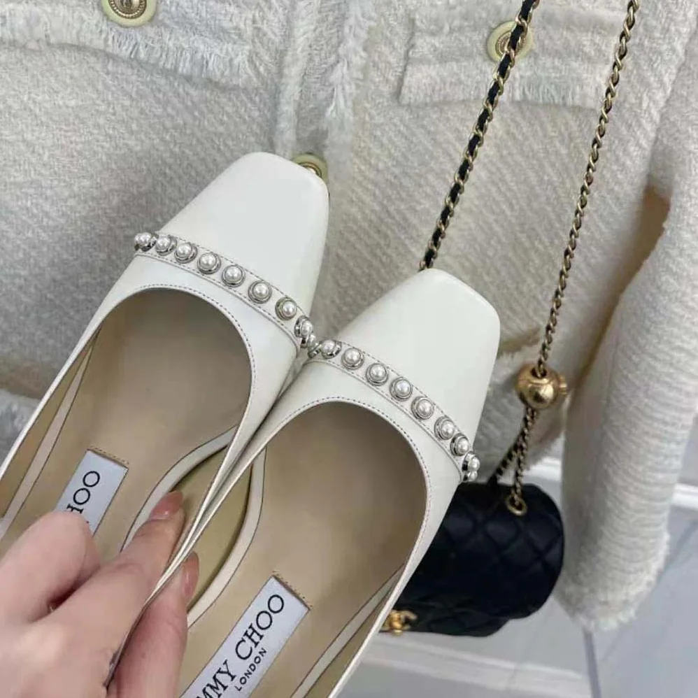 Jimmy Choo Hya 45 Latte Nappa Slingbacks with Pearl Studs for Women