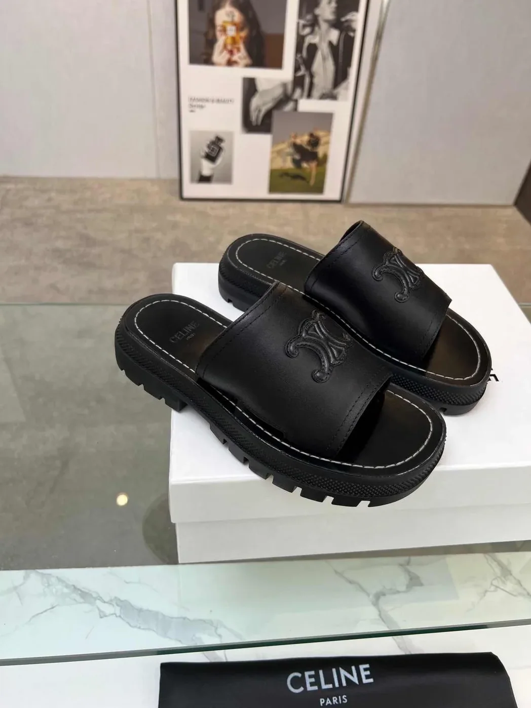 Celine Clea Triomphe Slide Black