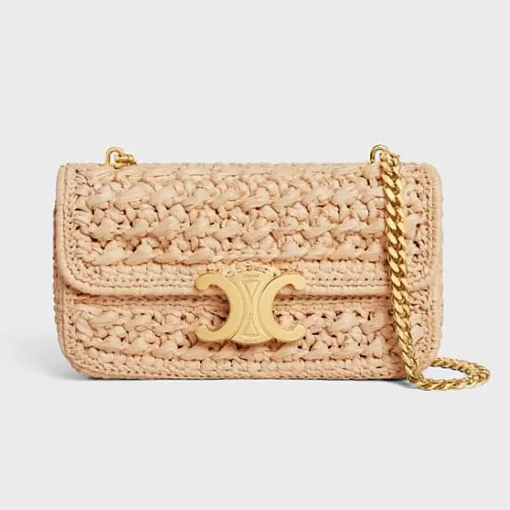 Celine Chain Shoulder Bag Claude in Raffia Effect Textile for Women Celine Chain Shoulder Bag Claude in Raffia Effect Textile for Women