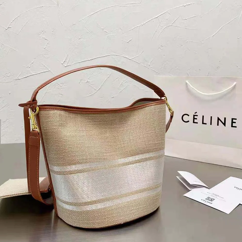Celine Bucket 16 Bag in Textile with Celine Logo and Smooth Calfskin for Women