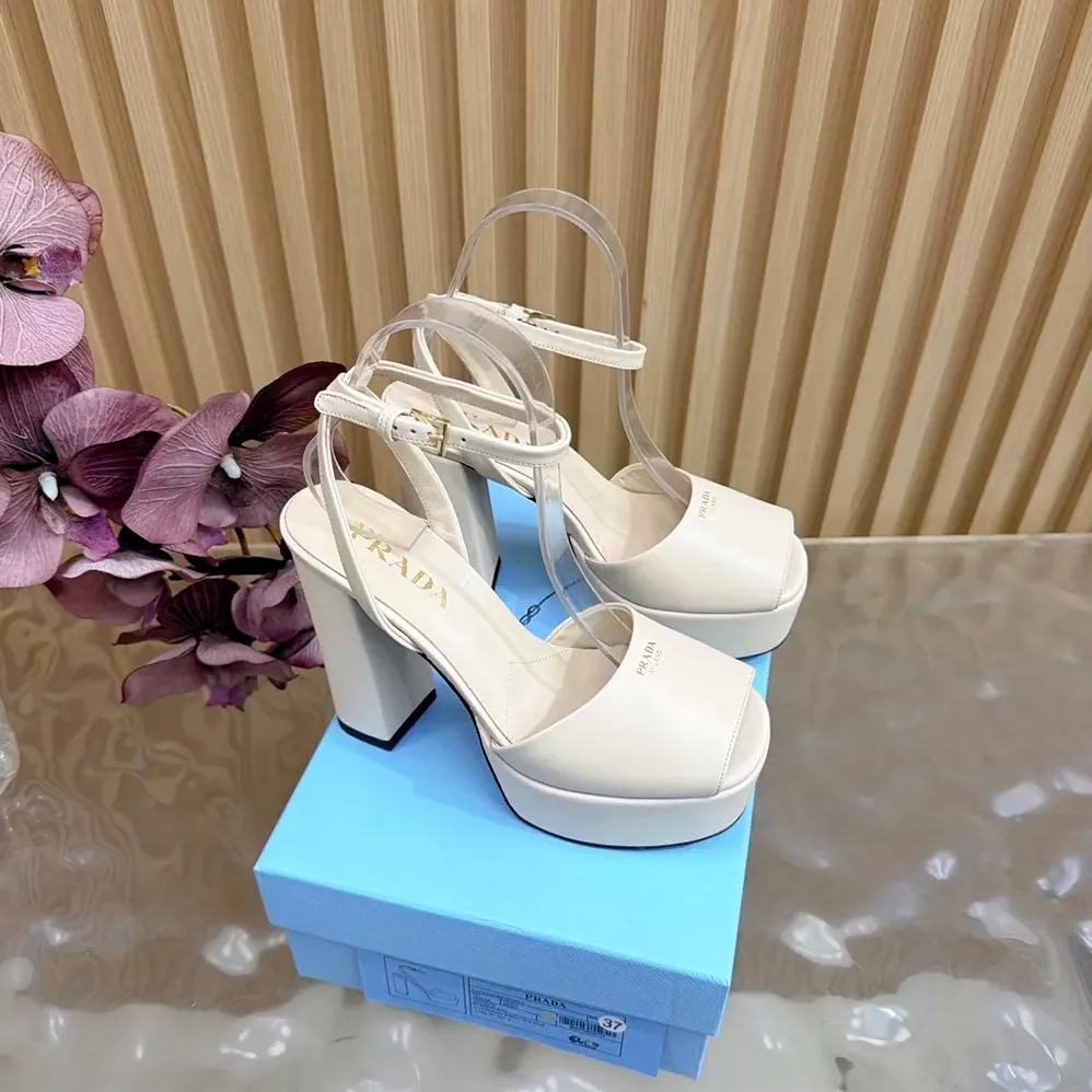 Prada Nappa Leather Platform Sandals for Women in White Prada Nappa Leather Platform Sandals for Women in White