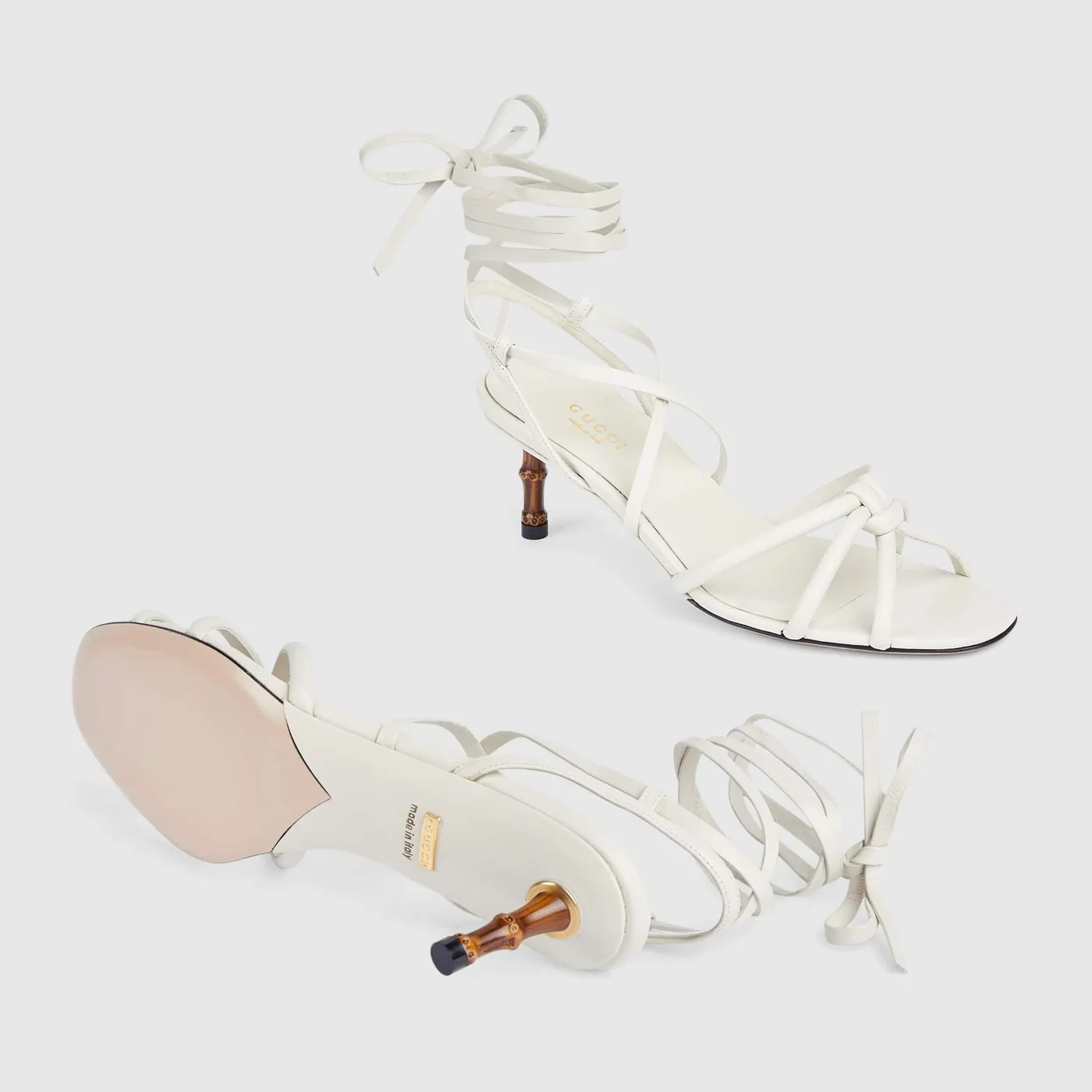 Strappy Sandal With Bamboo White Strappy Sandal With Bamboo White