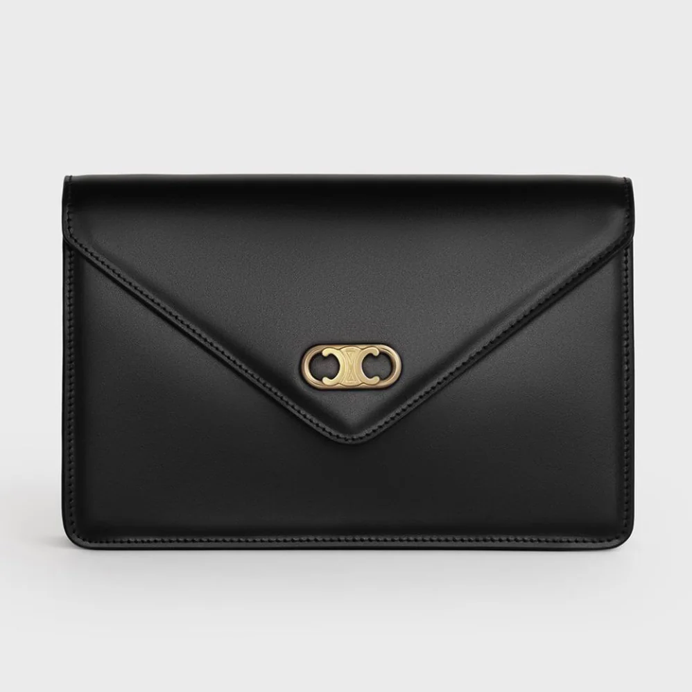Celine Maillon Triomphe Wallet on Chain in Shiny Calfskin for Women in Black