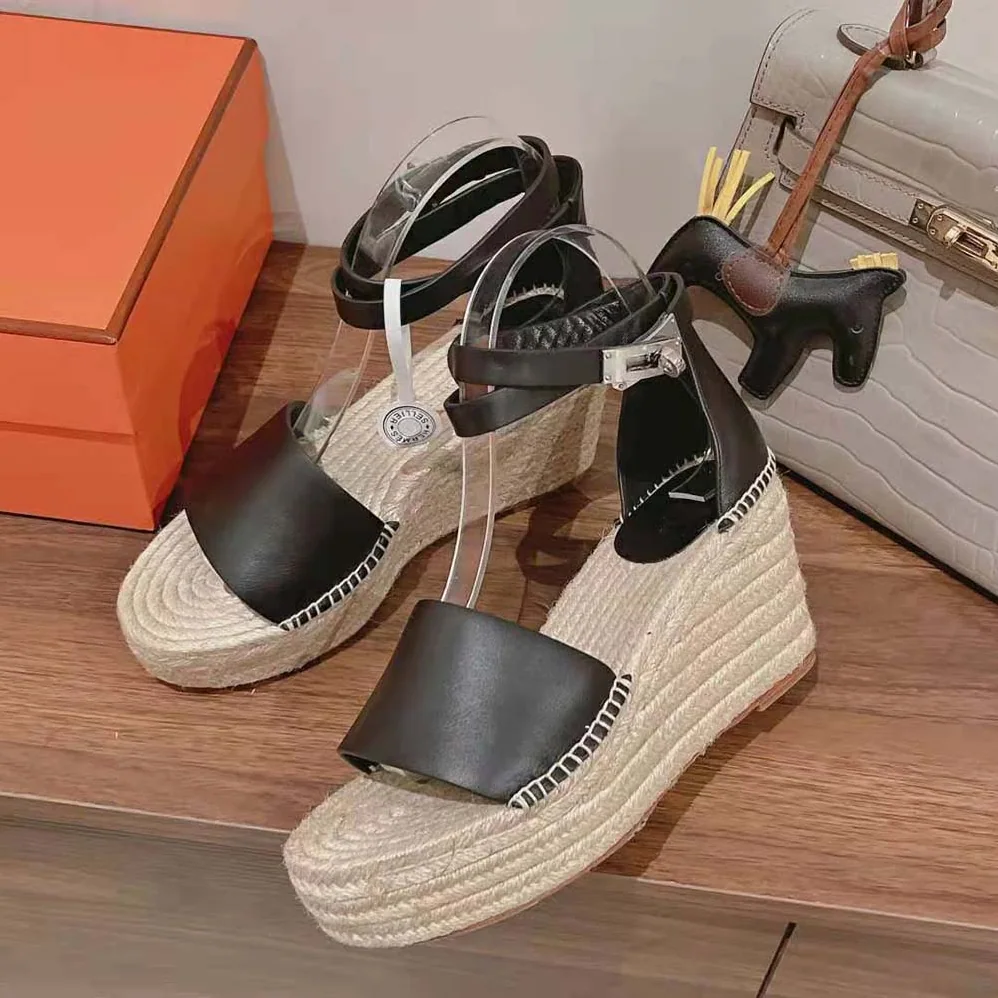 Hermes Tipoli Espadrille in Calfskin with Wrap-Around Ankle Strap for Women in Black Hermes Tipoli Espadrille in Calfskin with Wrap-Around Ankle Strap for Women in Black