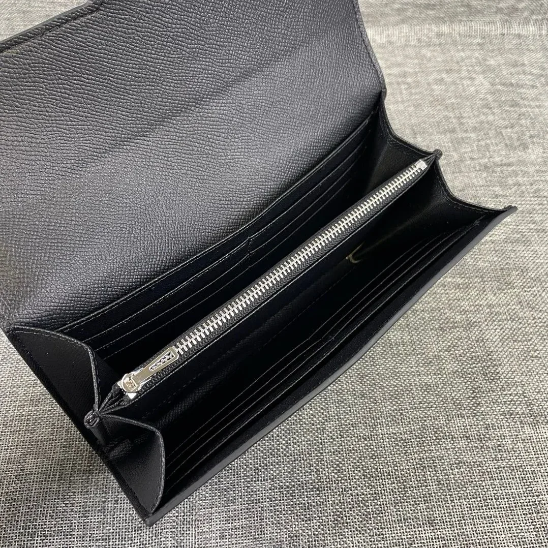Hermes Constance Togo Long Wallet in Silver Toned Hardware Black