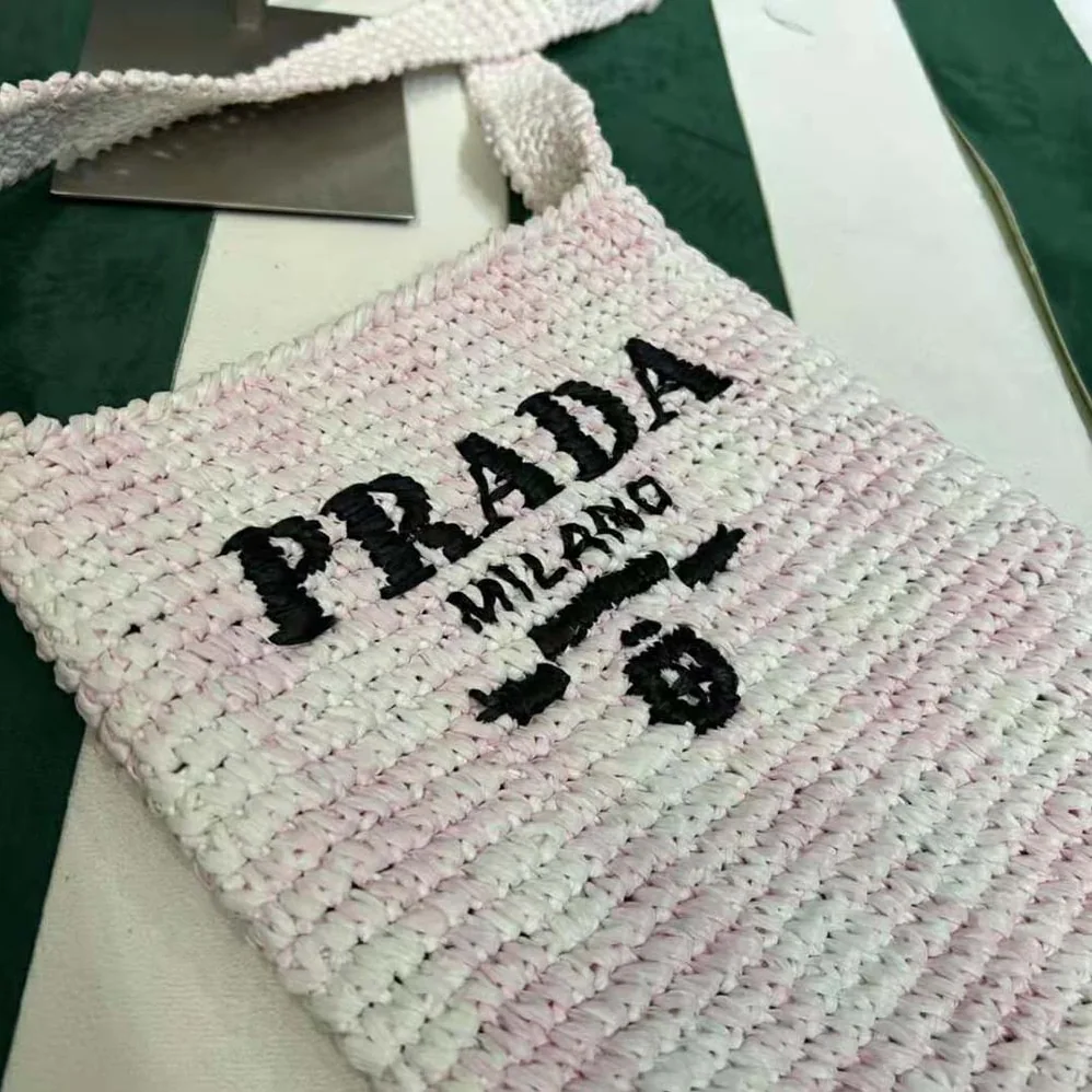 Prada Crochet Bag with Embroidered Lettering Logo for Women in Pink
