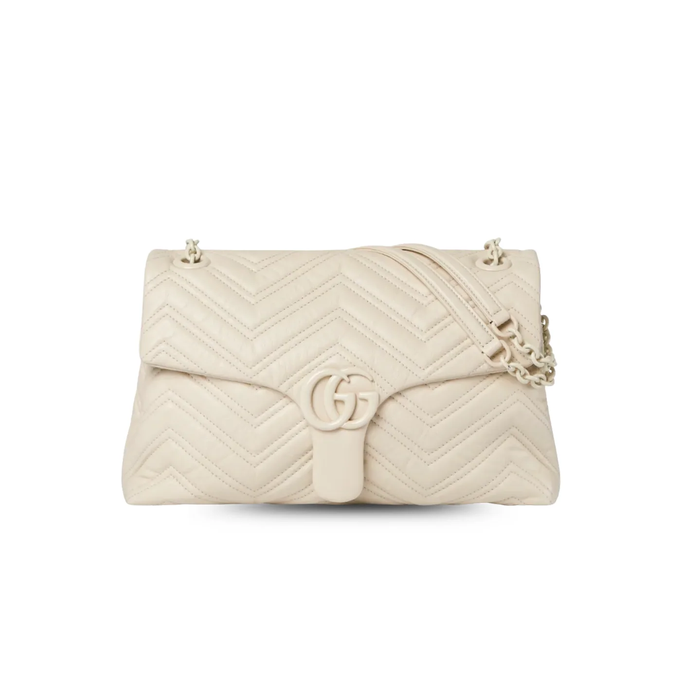 Gucci Marmont Medium Shoulder Bag in Ivory Tonal Enameled Hardware