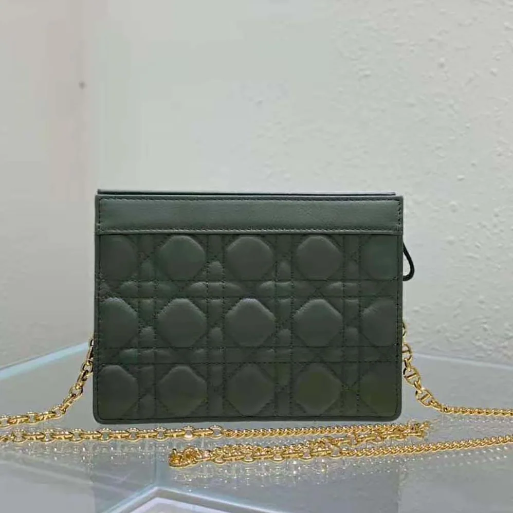 Dior Caro Zipped Pouch with Chain Cedar Green Supple Cannage Calfskin for Women in Green Dior Caro Zipped Pouch with Chain Cedar Green Supple Cannage Calfskin for Women in Green