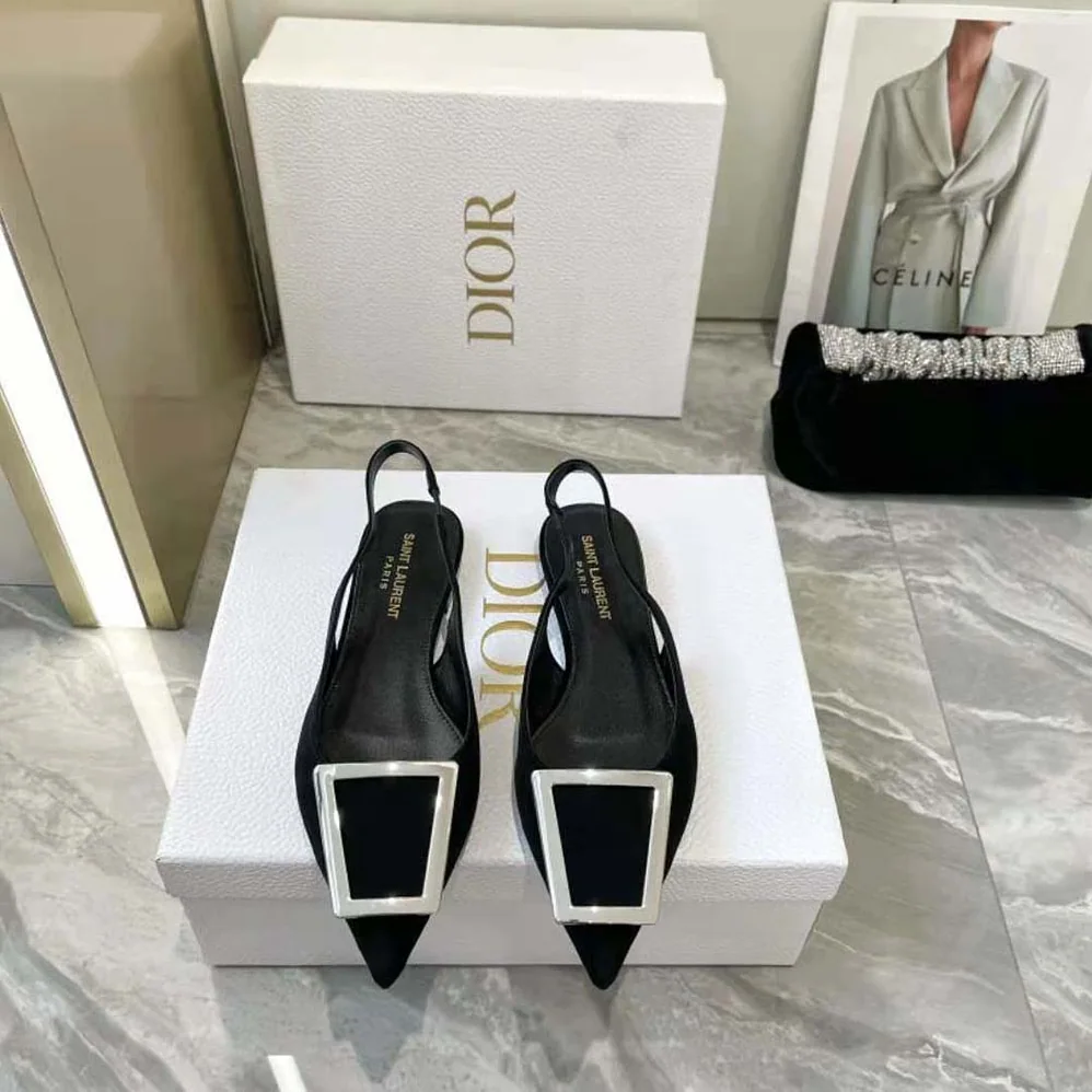 Saint Laurent YSL Maxine Slingback Flats in Crepe De Chine for Women
