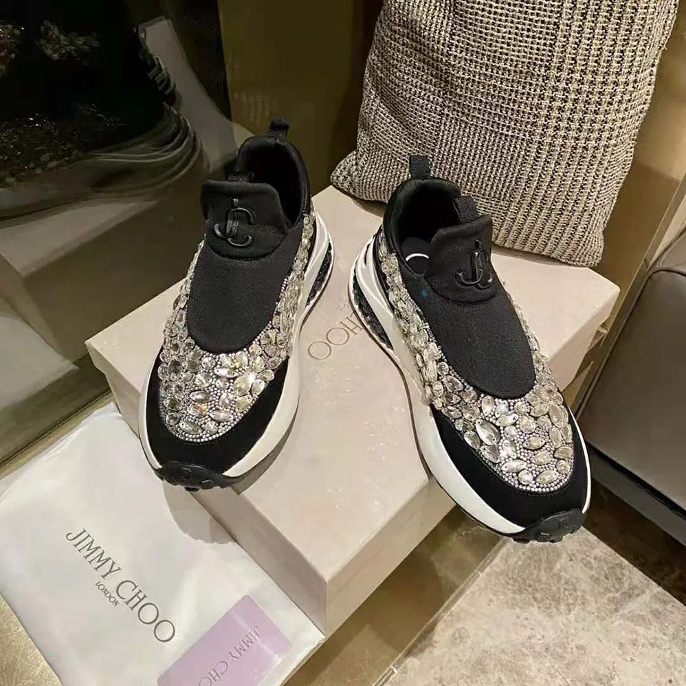 Jimmy Choo Memphis/F Ballet Black Mix Neoprene and Leather Low Top Trainers for Women