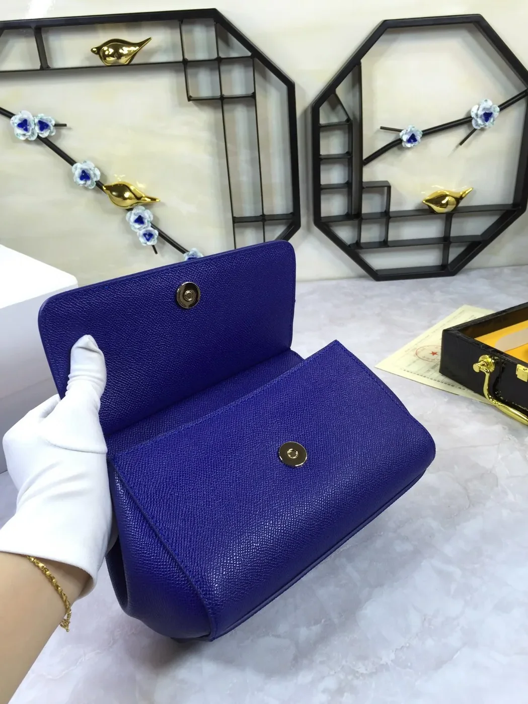 Dolce & Gabbana Medium Sicily Handbag In Dauphine Dark Blue / DG