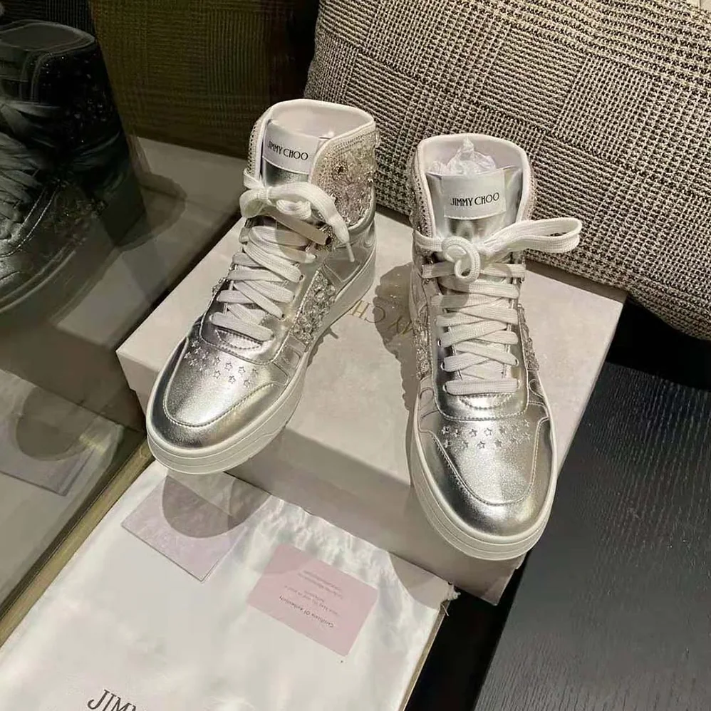 Jimmy Choo Hawaii Hi Top/F Silver Metallic Nappa High for Women in Top Trainers