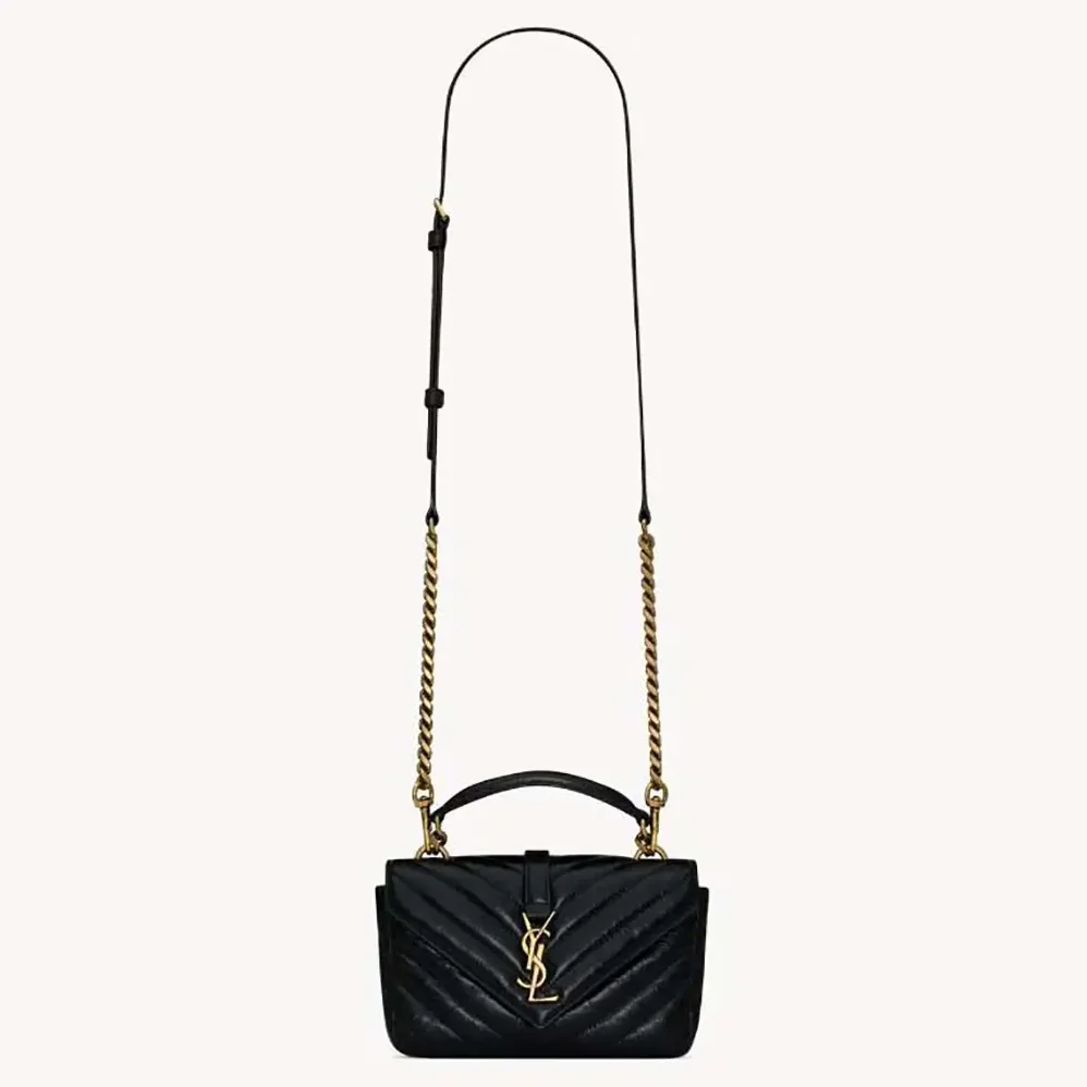 Saint Laurent YSL College Mini Chain Bag in Shiny Crackled Leather for Women in Black Saint Laurent YSL College Mini Chain Bag in Shiny Crackled Leather for Women in Black