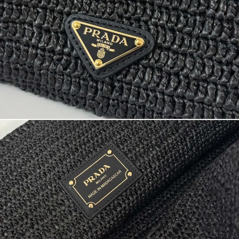 Prada Large Crochet Tote Bag with Leather Details for Women in Black