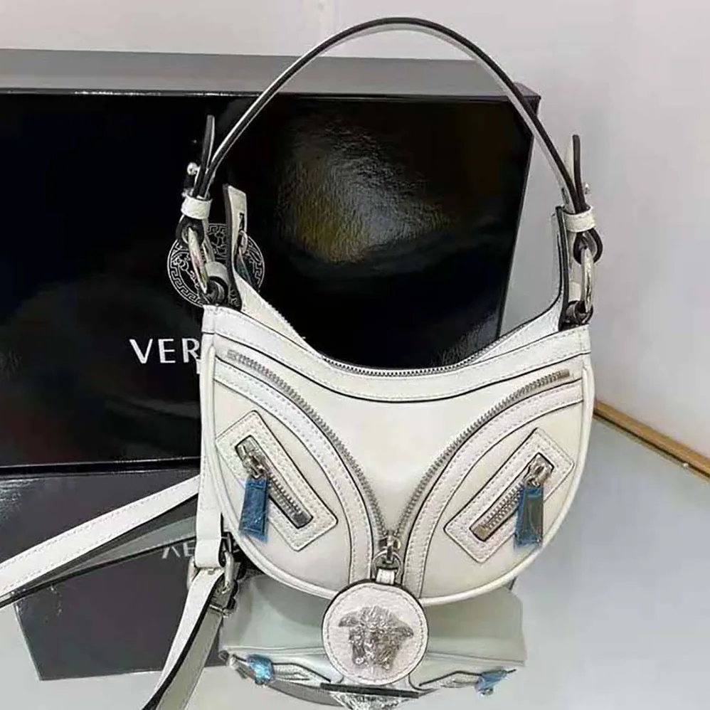 Versace Repeat Mini Hobo Bag for Women in White