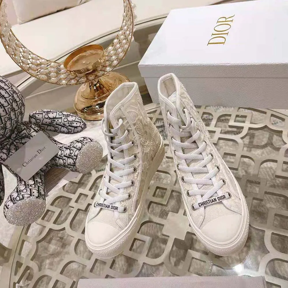 Dior Walk'N'Dior High-Top Sneaker White Macramé Embroidered Cotton for Women