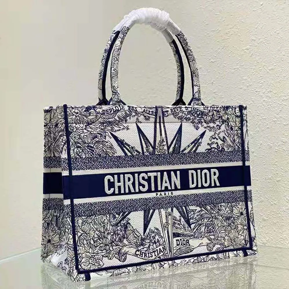 Dior Medium Dior Book Tote White and Blue Rêve D'Infini Embroidery for Women