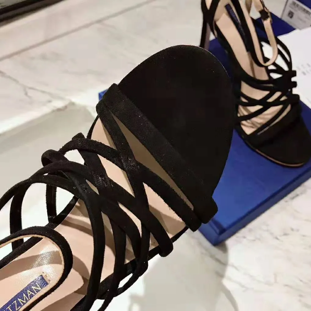 Stuart Weitzman Shoes The Spotlight 80 Sandal 80mm Heel Height for Women in Black Stuart Weitzman Shoes The Spotlight 80 Sandal 80mm Heel Height for Women in Black