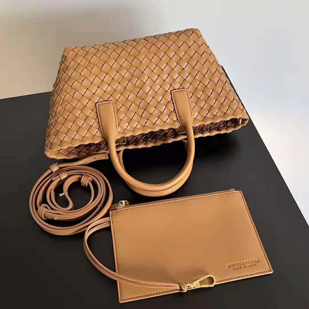 Bottega Veneta Mini Cabat Intreccio Leather Tote Bag with Detachable Strap for Women in Brown