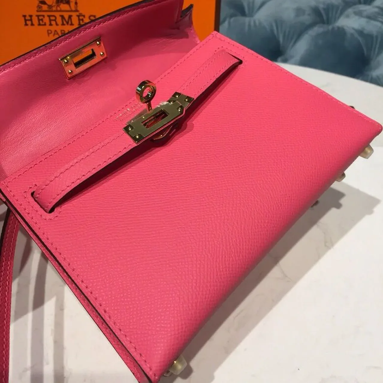 Hermes Mini Kelly Rose Tyrien Gold Toned Hardware / Hermes Mini Kelly Rose Tyrien Gold Toned Hardware /