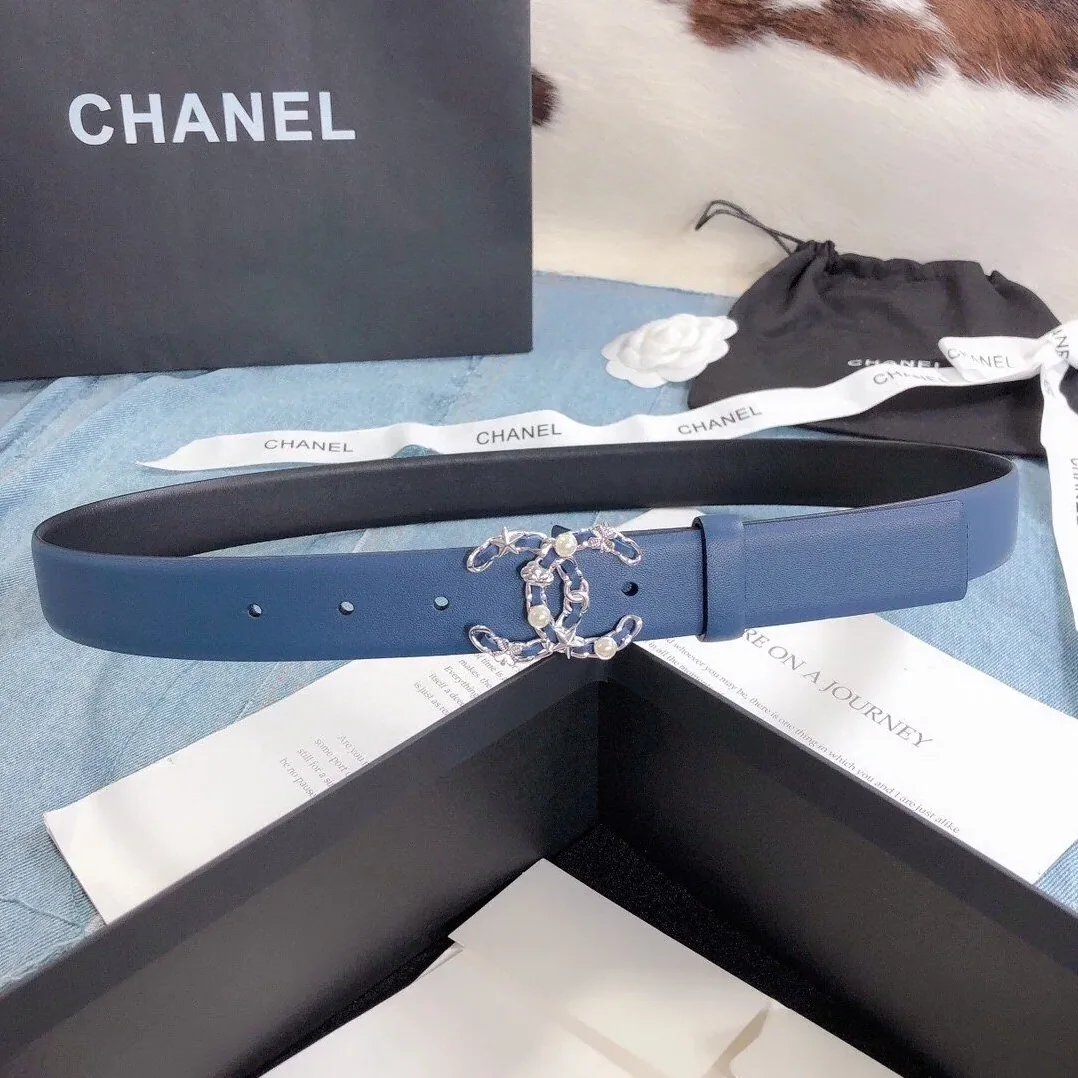 Chanel Belt With Double C Buckle Dark Blue Silver Toned Hardware for Women Chanel Belt With Double C Buckle Dark Blue Silver Toned Hardware for Women