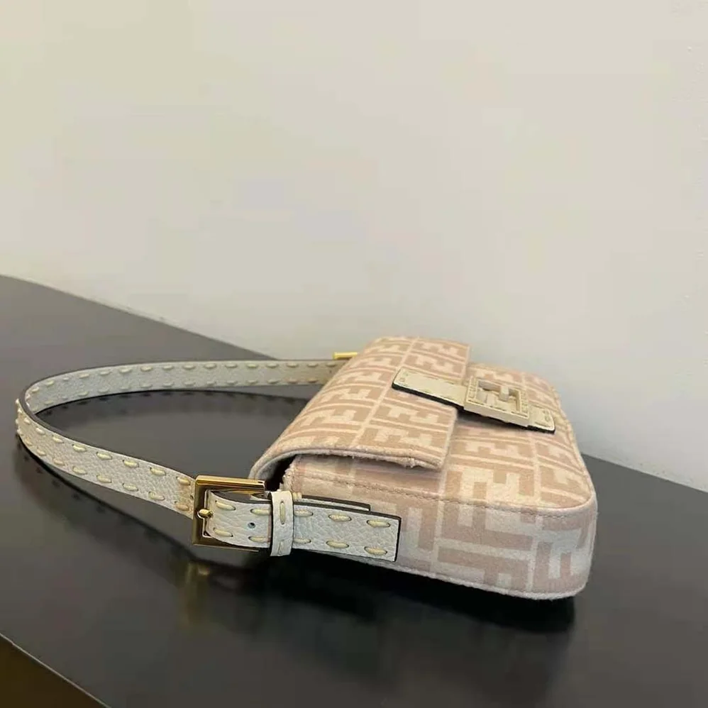 Fendi Medium Baguette 1997 Beige FF Wool Bag for Women Fendi Medium Baguette 1997 Beige FF Wool Bag for Women