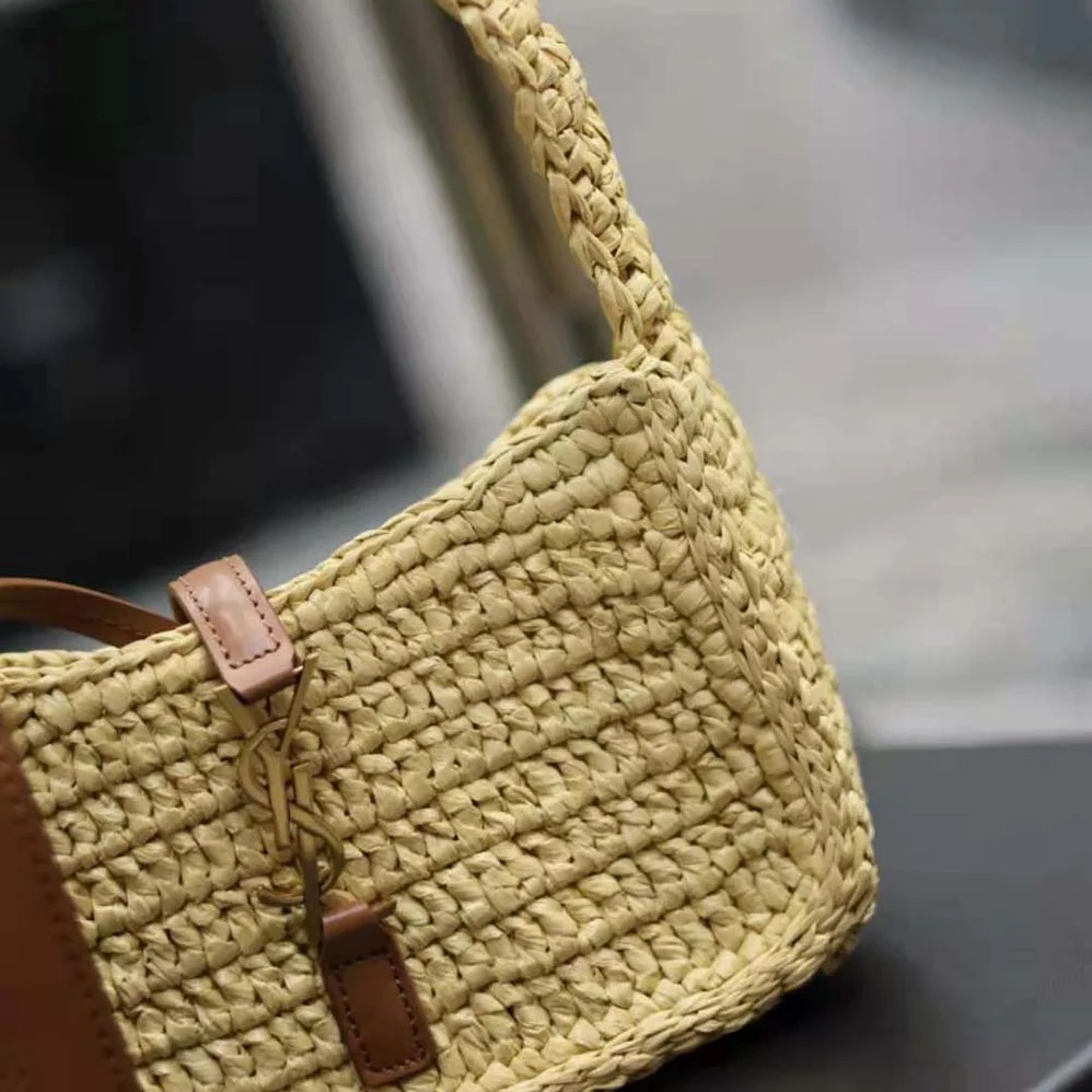 Saint Laurent YSL Le 5 à 7 Mini in Raffia for Women in Natural
