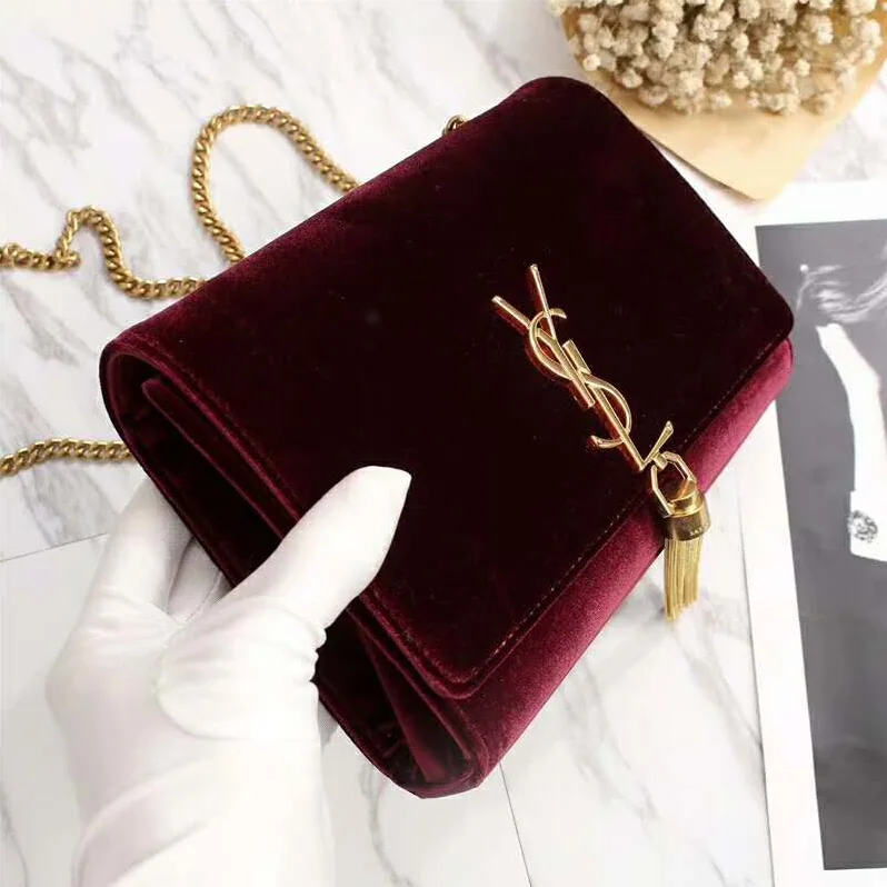 Saint Laurent YSL Kate Small with Tassel Velvet for Women in Maroon Saint Laurent YSL Kate Small with Tassel Velvet for Women in Maroon