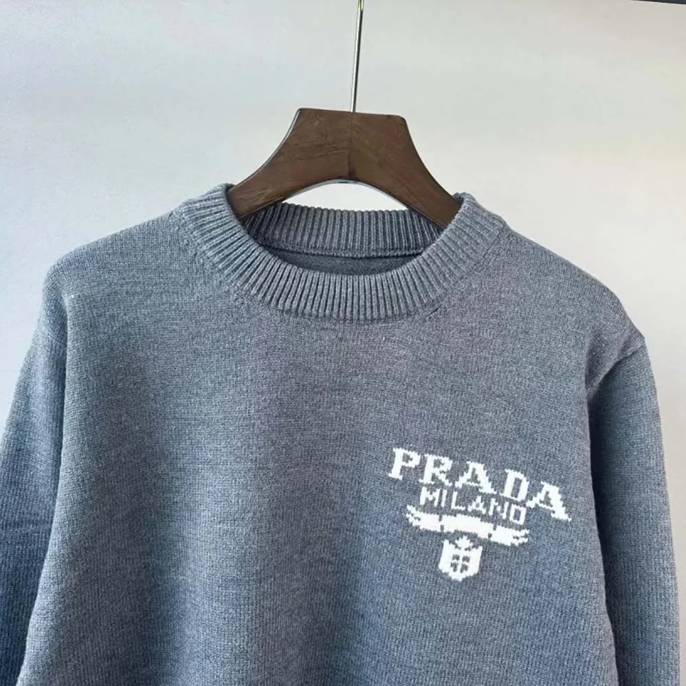 Prada Cashmere and Silk Sweater With Intarsia Logo for Women in Silver
