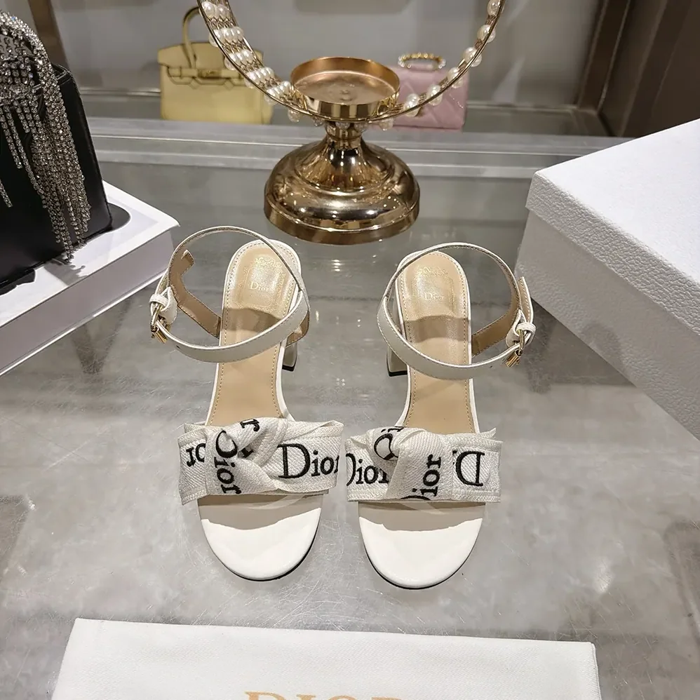 Dior J'Adior Heeled Sandal Embroidered Cotton and Trench Lambskin for Women Dior J'Adior Heeled Sandal Embroidered Cotton and Trench Lambskin for Women