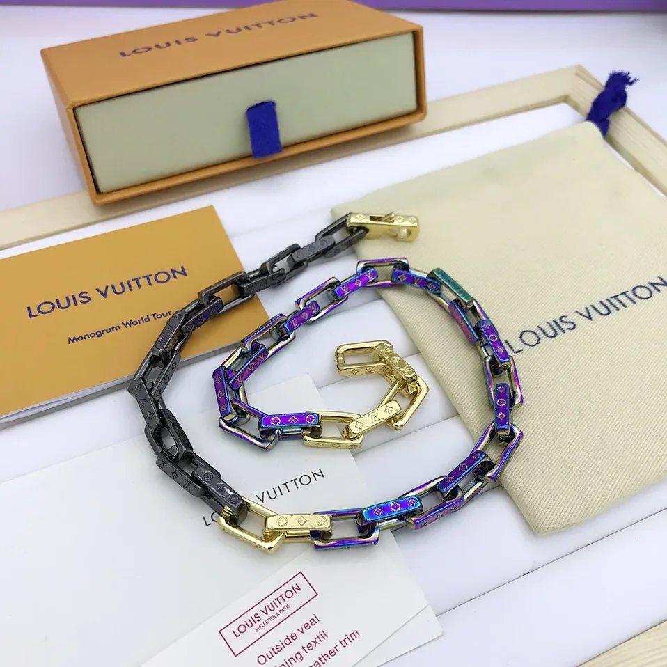 Louis Vuitton Combinating Color Monogram Chain Necklace Multicolor