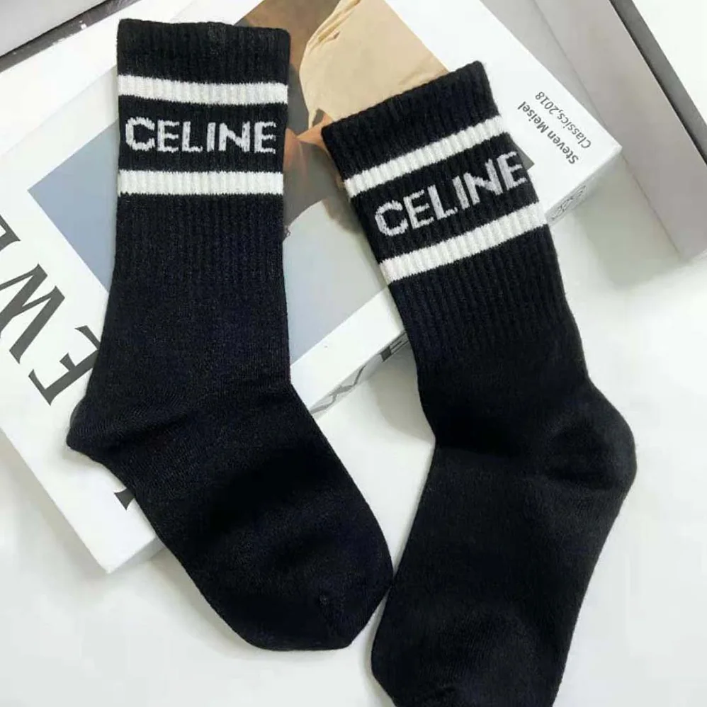 Celine Socks in Striped Cotton for Women in Black