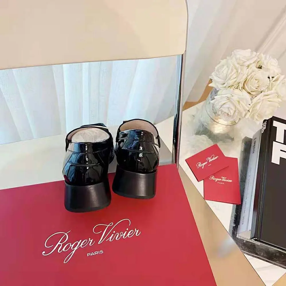 Roger Vivier Preppy Viv' Metal Buckle Loafers in Patent Leather for Women in Black Roger Vivier Preppy Viv' Metal Buckle Loafers in Patent Leather for Women in Black