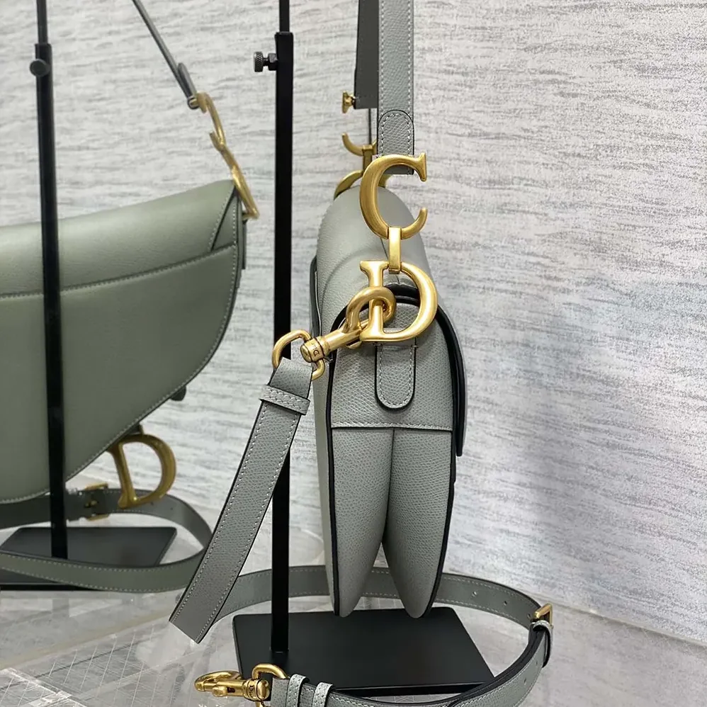 Dior Saddle Bag with Strap Stone Gray Grained Calfskin for Women