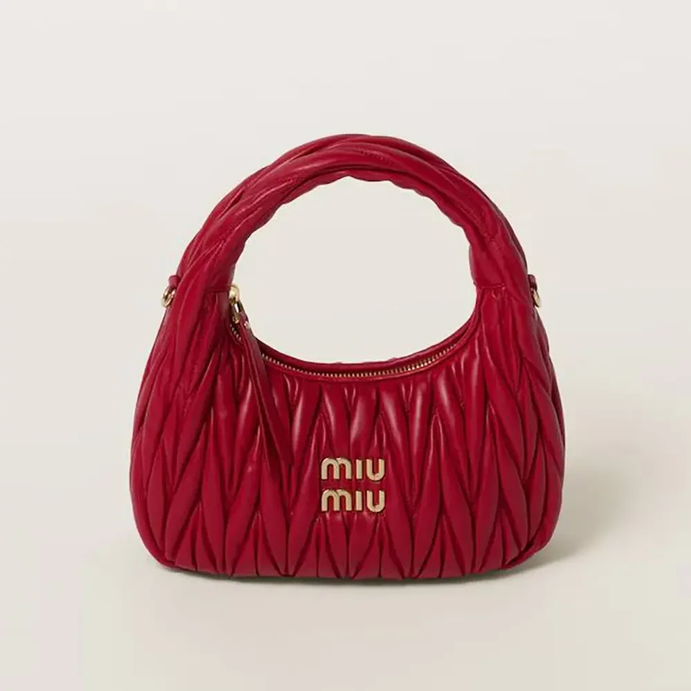 Miu Miu Wander Matelassé Nappa Leather Hobo Bag for Women in Red