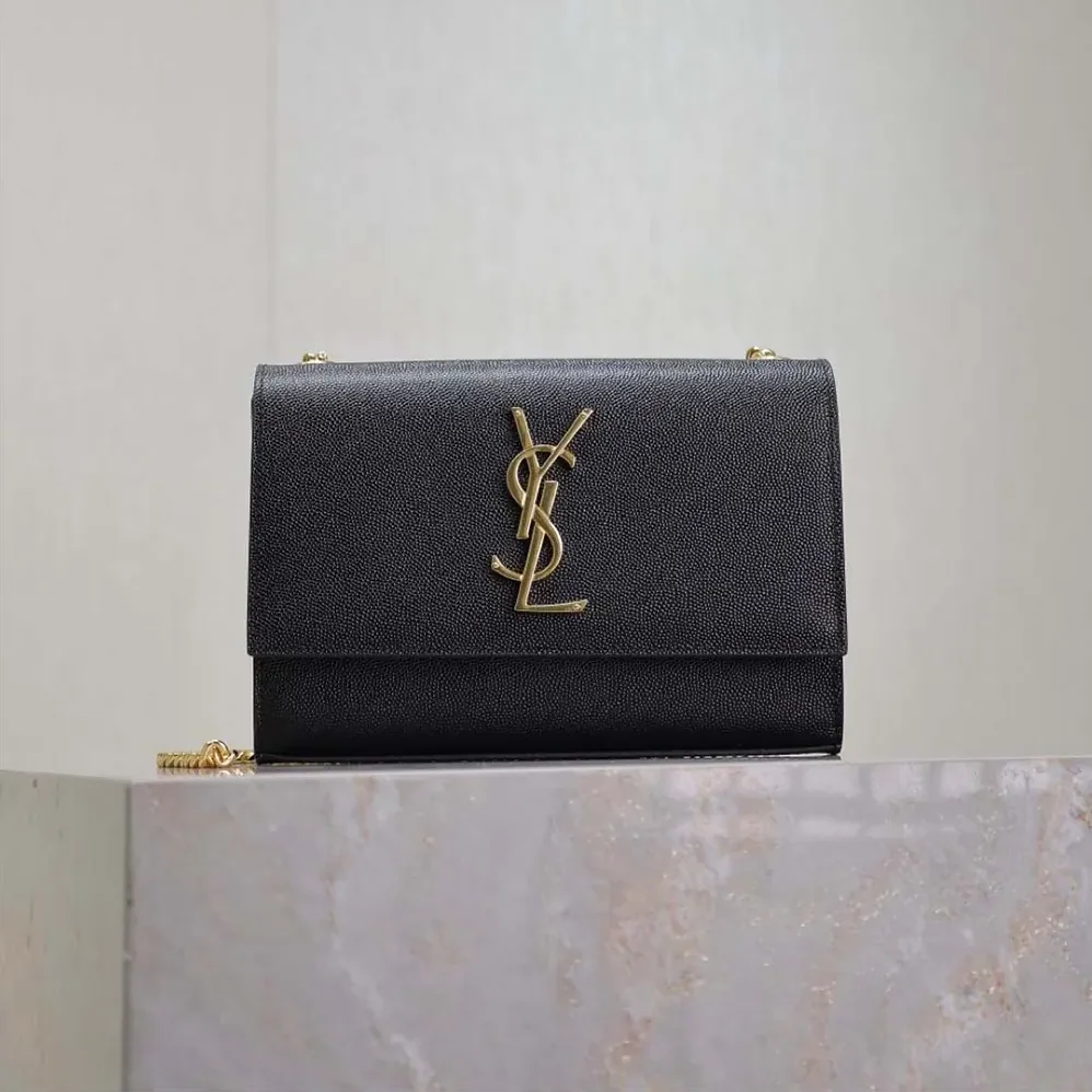Saint Laurent YSL Kate Medium In Grain De Poudre Embossed Leather Black for Women