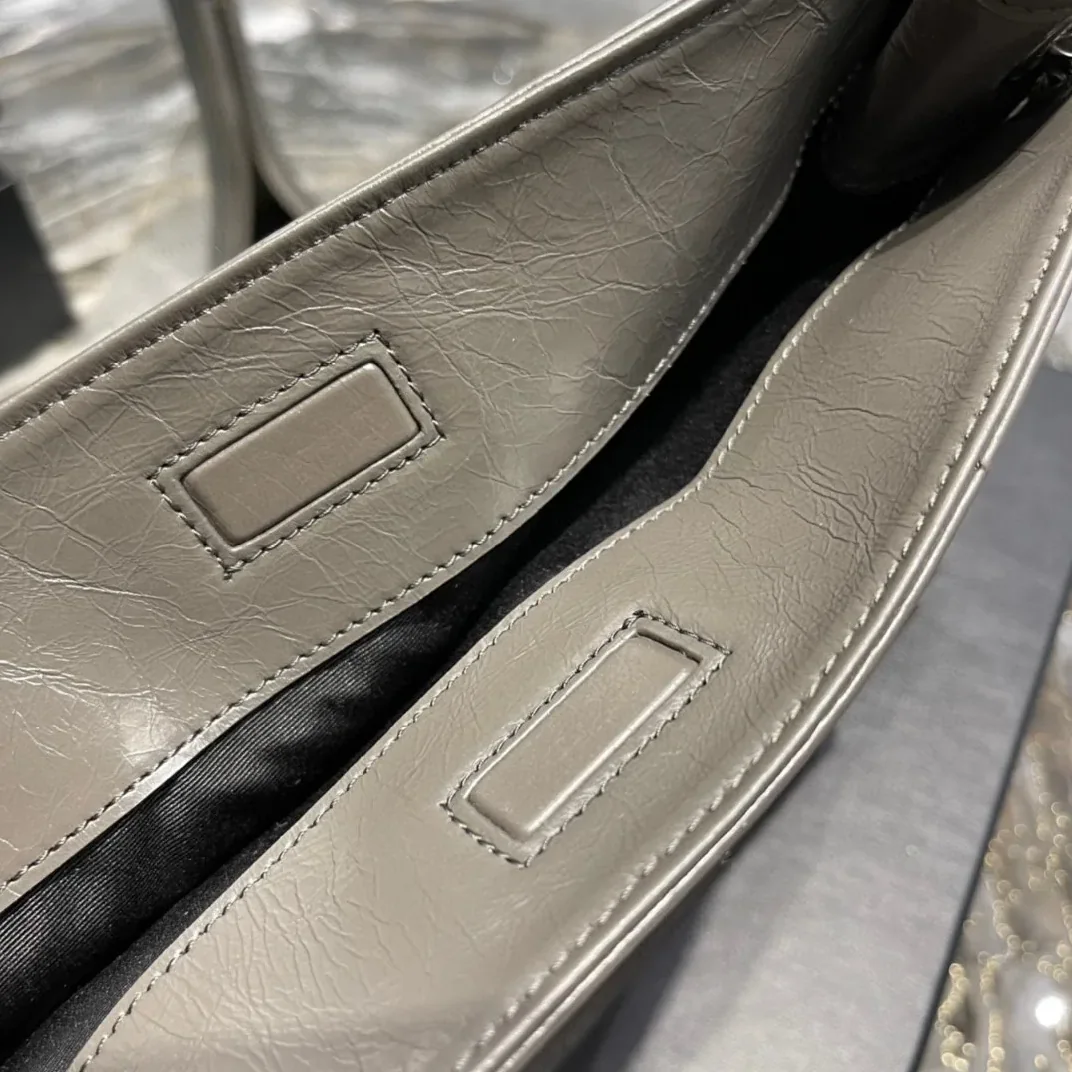 Saint Laurent Niki Shopping Medium Tote Bag in Green Khaki Silver Hardware