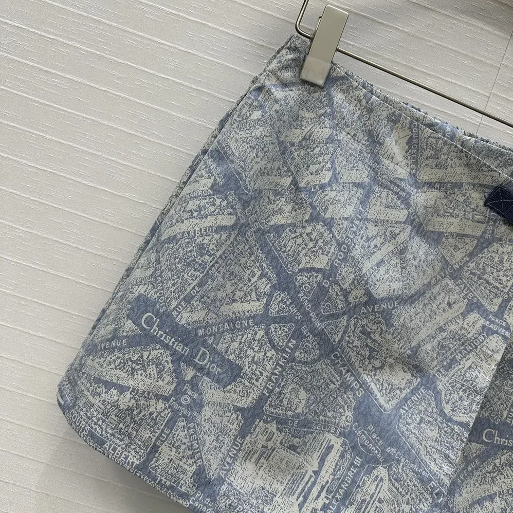 Dior Skort White and Chambray Blue Jacquard Technical Taffeta with Plan de Paris Motif for Women Dior Skort White and Chambray Blue Jacquard Technical Taffeta with Plan de Paris Motif for Women