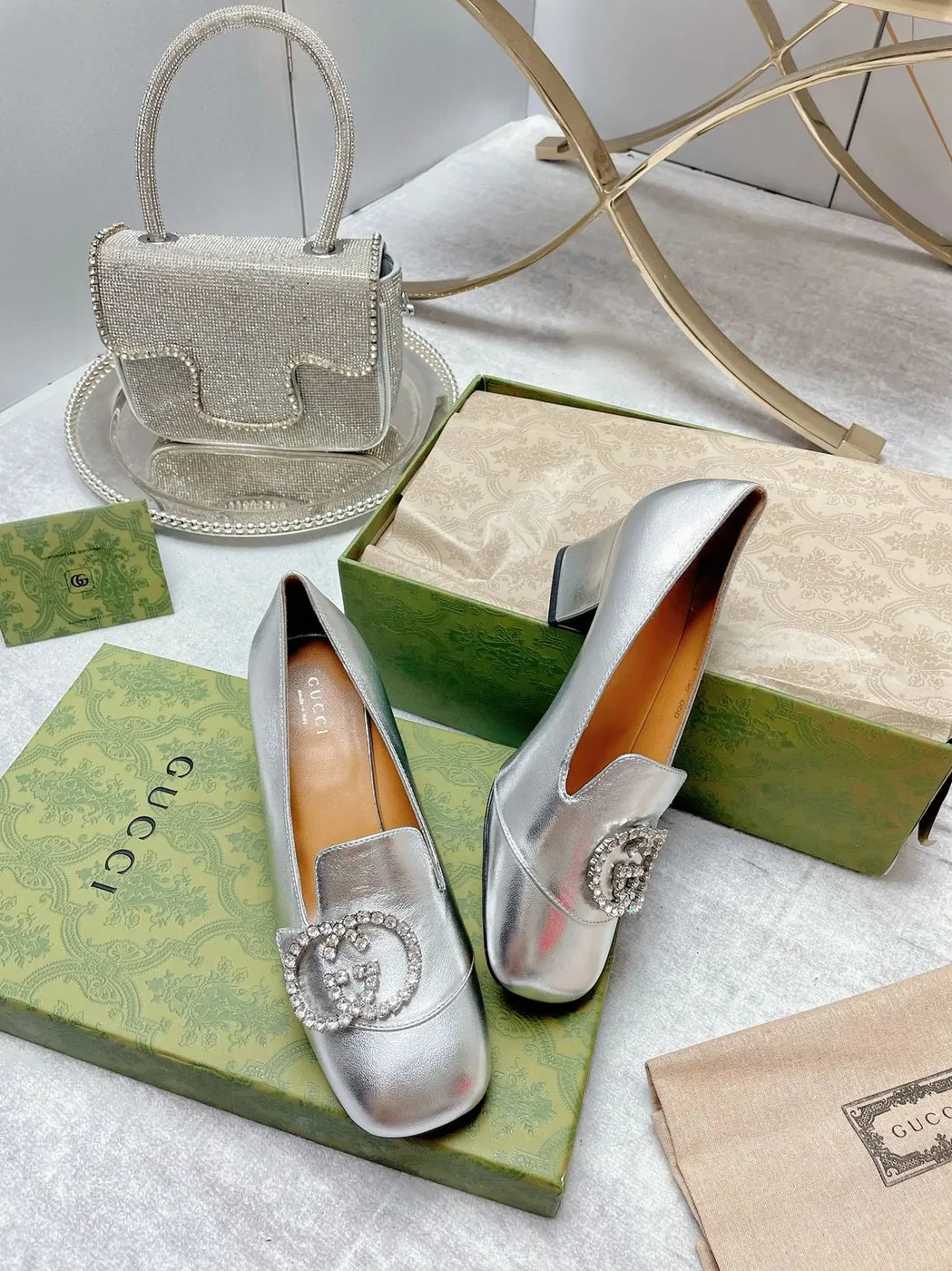 Gucci Mid-Heel Pump With GG Logo Silver for Women Gucci Mid-Heel Pump With GG Logo Silver for Women