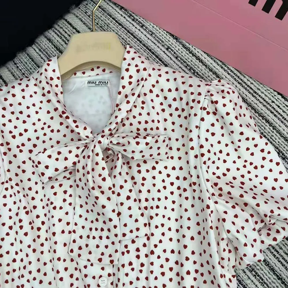 Miu Miu Crepe De Chine Mini for Women in Dress with Heart Print Miu Miu Crepe De Chine Mini for Women in Dress with Heart Print