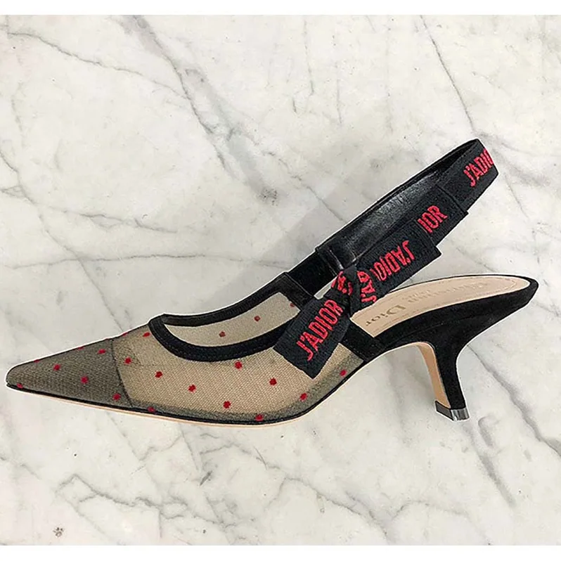 Dior Shoes J'Adior Dotted Swiss Slingback 65mm Heel for Women in Red Dior Shoes J'Adior Dotted Swiss Slingback 65mm Heel for Women in Red