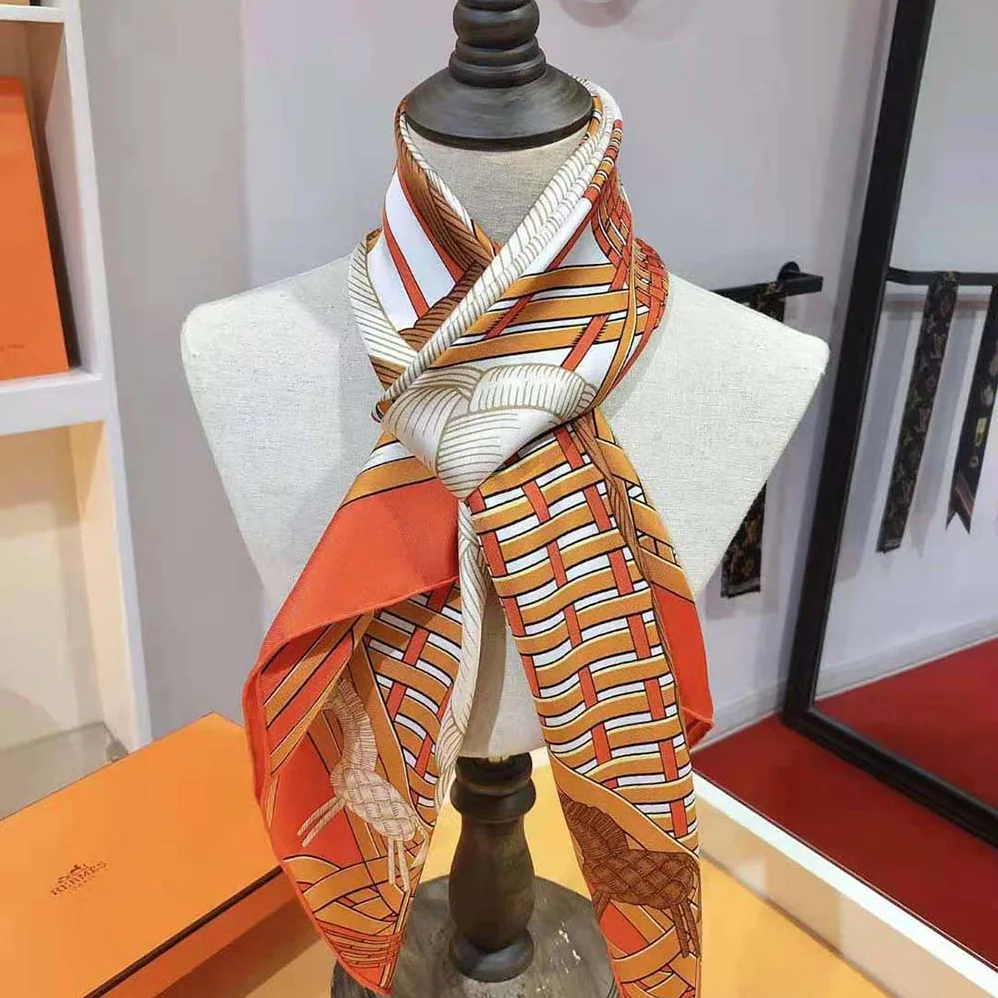 Hermes Masan and Masan Scarf 90 with Hand-Rolled Edges for Women in Orange