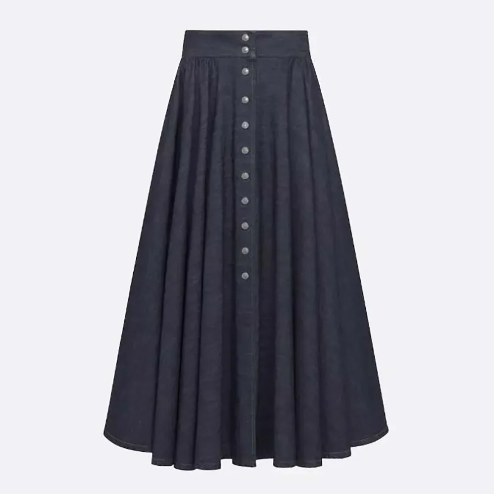 Dior Mid-Length Skirt with Snaps Deep Blue Cotton Denim for Women Dior Mid-Length Skirt with Snaps Deep Blue Cotton Denim for Women