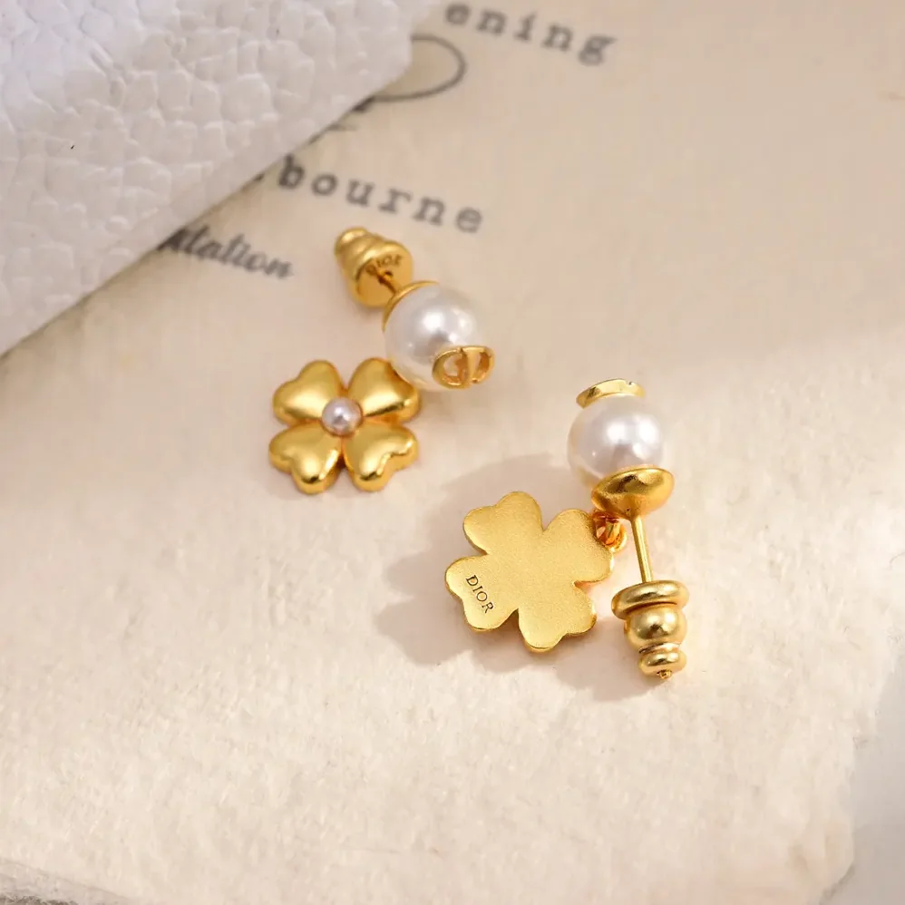 Dior Lucky Dior Earrings Gold-Finish Metal and White Resin Pearls for Women Dior Lucky Dior Earrings Gold-Finish Metal and White Resin Pearls for Women