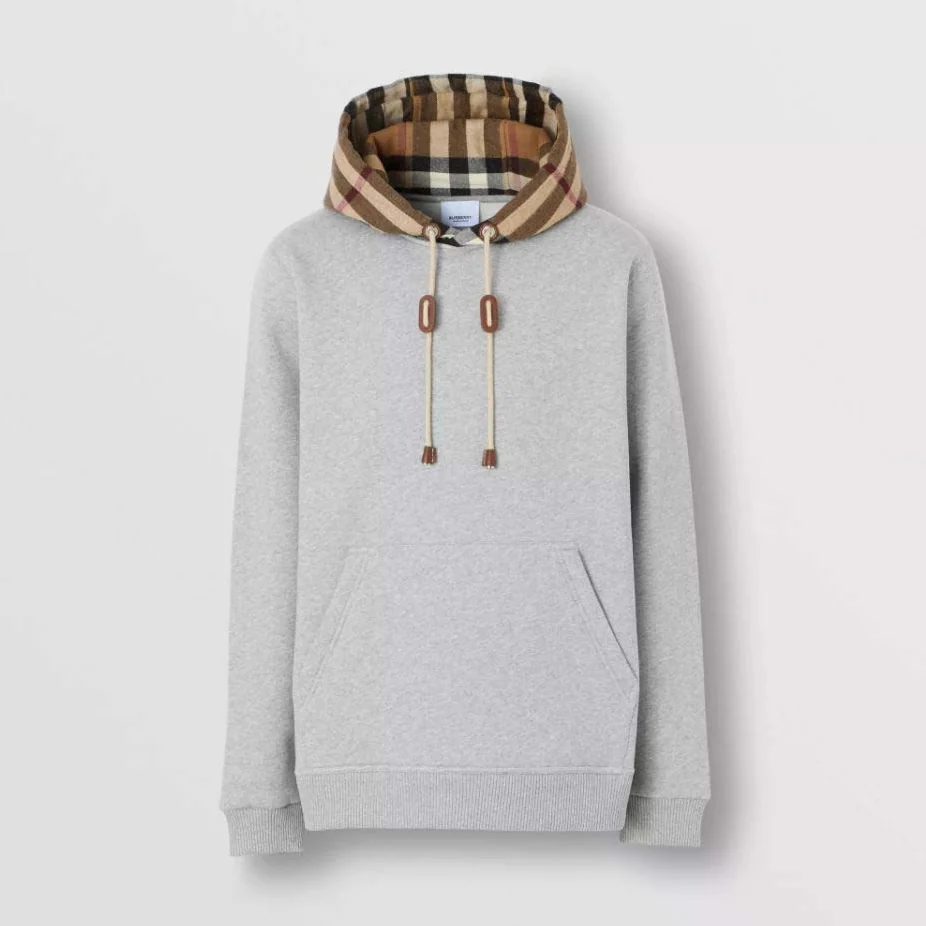 Burberry Check Hood Cotton Blend Hoodie for Men in Silver
