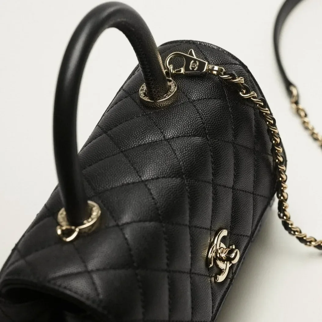 Chanel Flap Bag Large Top Handle in Black Gold Hardware