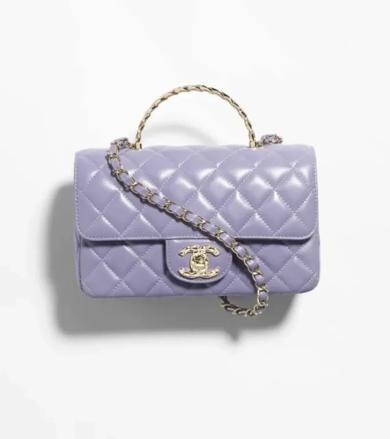 Chanel Mini Flap Bag With Top Handle Purple 7.8 Inches/ Chanel Mini Flap Bag With Top Handle Purple 7.8 Inches/