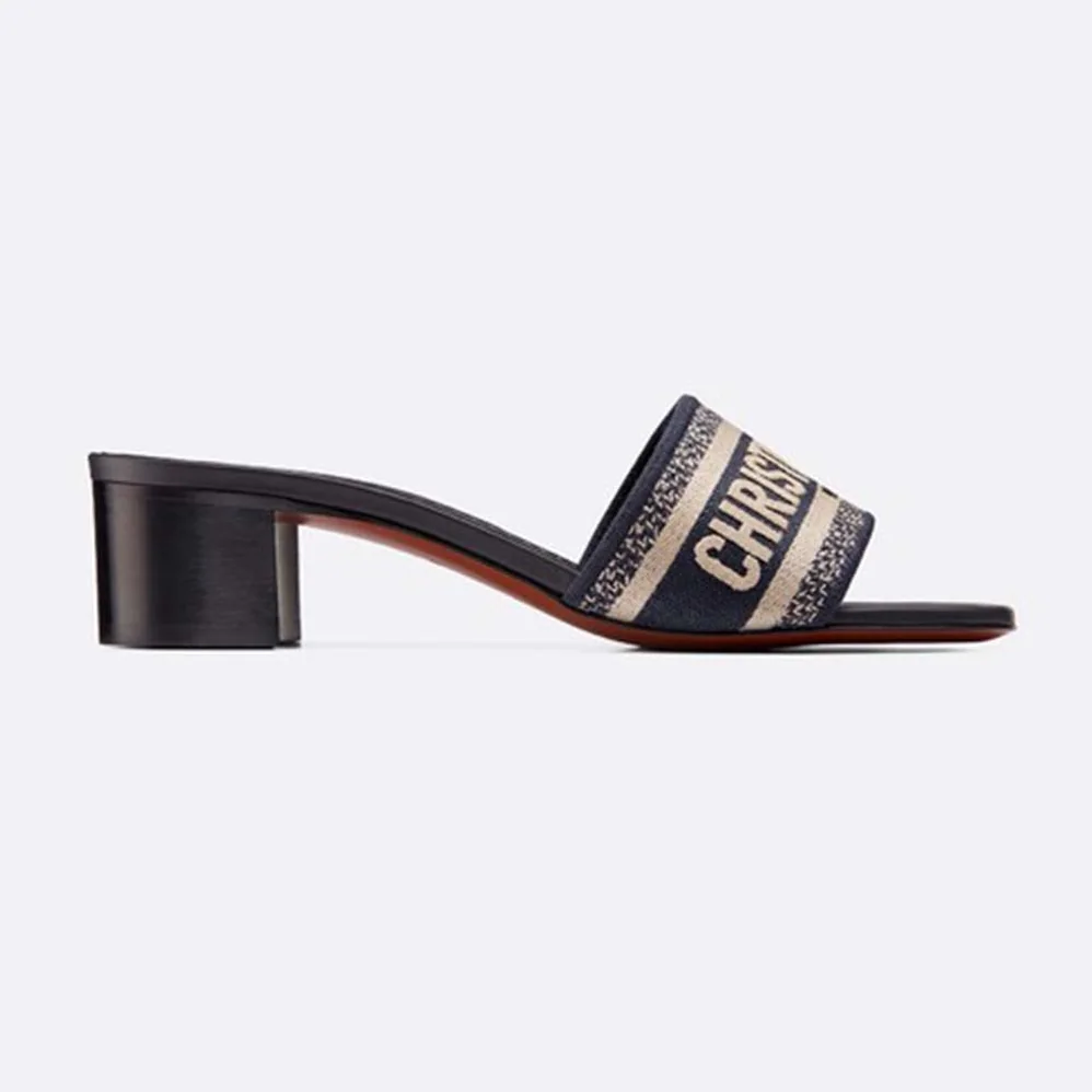 Dior Dway Mule in Embroidered Cotton for Women in Navy Dior Dway Mule in Embroidered Cotton for Women in Navy