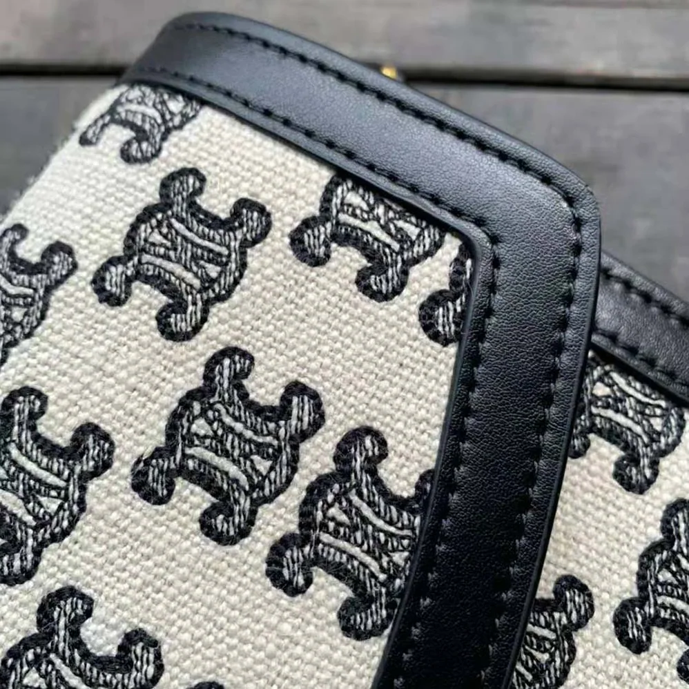 Celine Medium Triomphe Bag in Textile with Triomphe Embroidery and Calfskin for Women